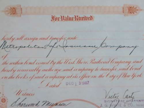1927 West Shore Railroad Company, $1000 Bond Certificate M48872