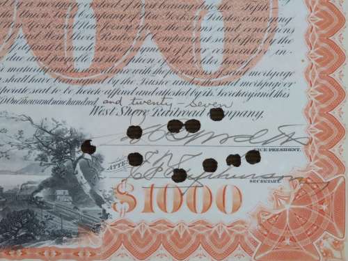 1927 West Shore Railroad Company, $1000 Bond Certificate M48872