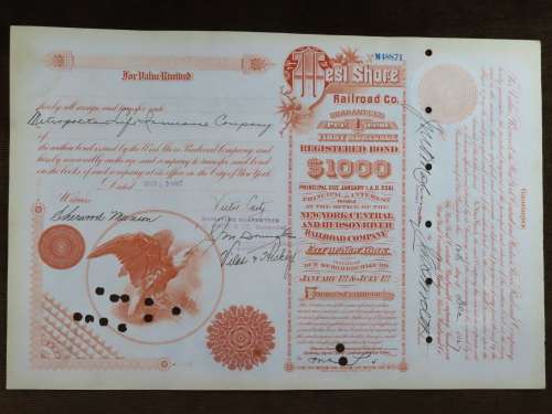 1927 West Shore Railroad Company, $1000 Bond Certificate M48871