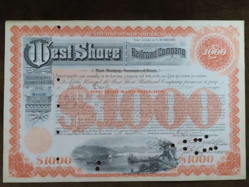 1927 West Shore Railroad Company, $1000 Bond Certificate M48870