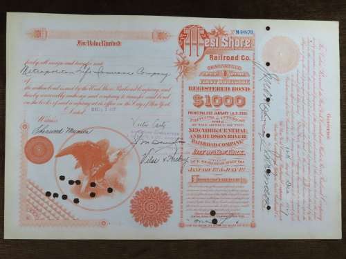 1927 West Shore Railroad Company, $1000 Bond Certificate M48870