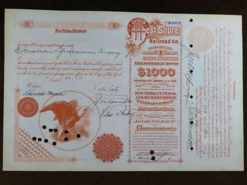 1927 West Shore Railroad Company, $1000 Bond Certificate M48870
