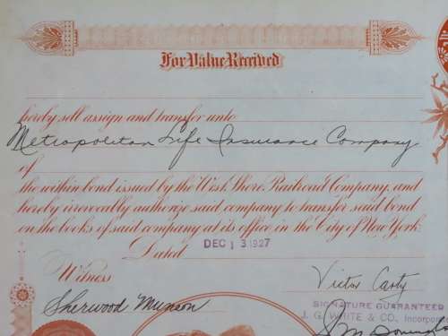 1927 West Shore Railroad Company, $1000 Bond Certificate M48870