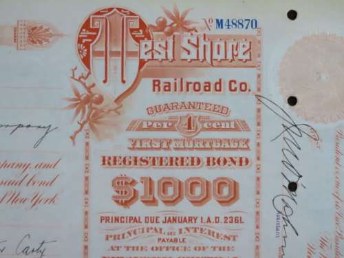 1927 West Shore Railroad Company, $1000 Bond Certificate M48870