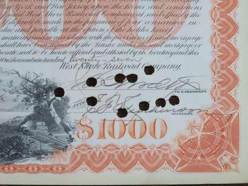 1927 West Shore Railroad Company, $1000 Bond Certificate M48870