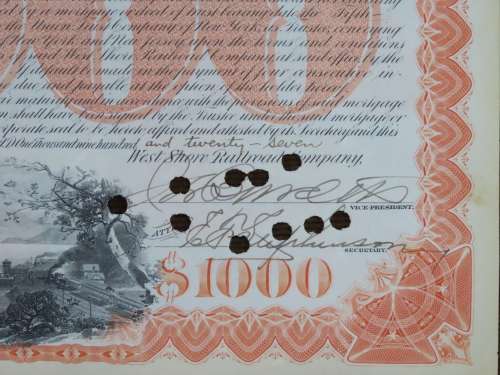 1927 West Shore Railroad Company, $1000 Bond Certificate M48869