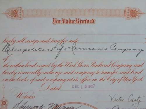 1927 West Shore Railroad Company, $1000 Bond Certificate M48869