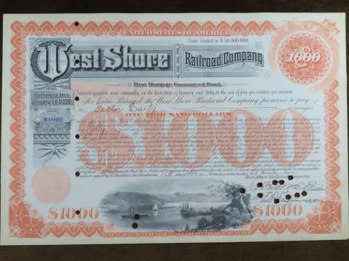 1927 West Shore Railroad Company, $1000 Bond Certificate M48869