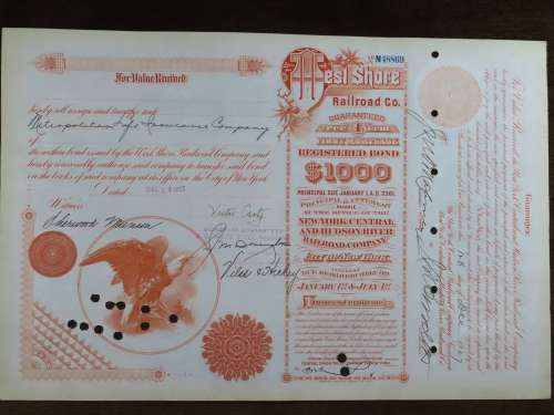 1927 West Shore Railroad Company, $1000 Bond Certificate M48869