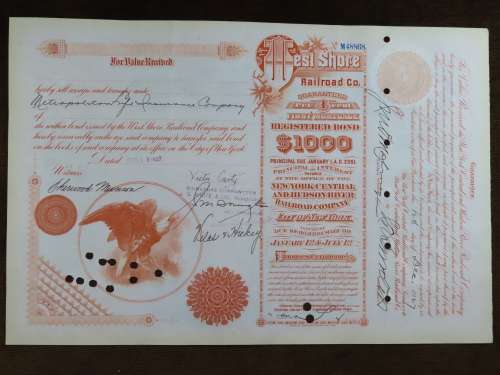 1927 West Shore Railroad Company, $1000 Bond Certificate M48868