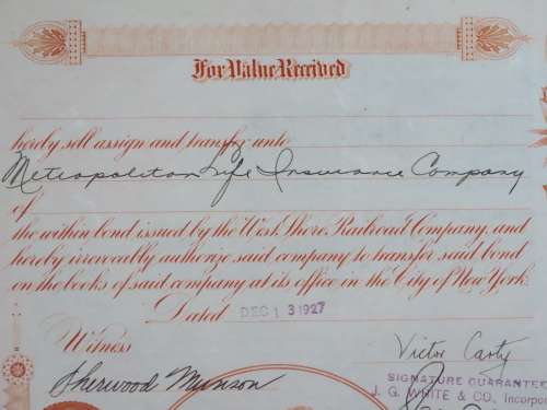 1927 West Shore Railroad Company, $1000 Bond Certificate M48868