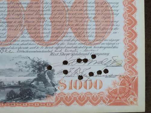 1927 West Shore Railroad Company, $1000 Bond Certificate M48868