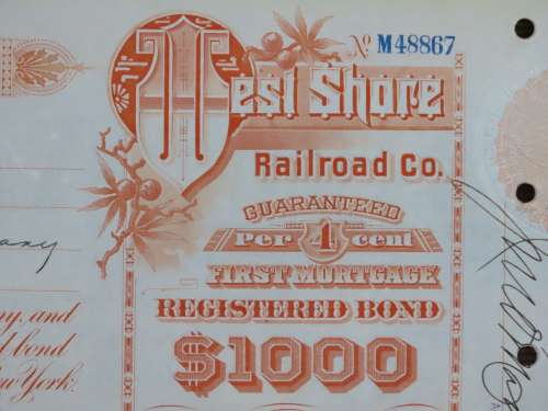 1927 West Shore Railroad Company, $1000 Bond Certificate M48867
