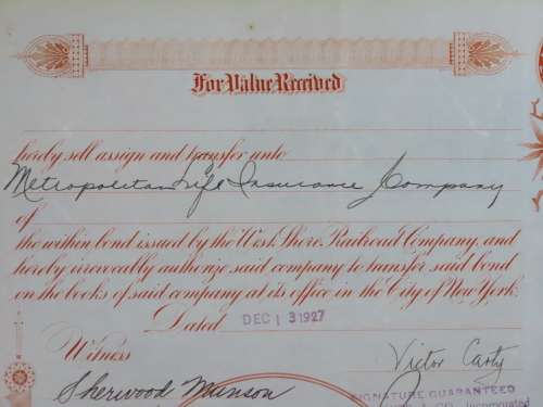 1927 West Shore Railroad Company, $1000 Bond Certificate M48867