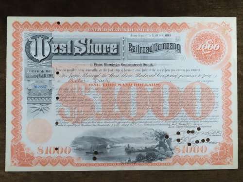 1927 West Shore Railroad Company, $1000 Bond Certificate M48867