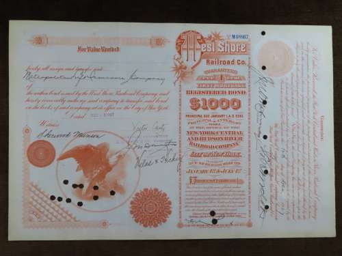 1927 West Shore Railroad Company, $1000 Bond Certificate M48867