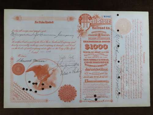 1927 West Shore Railroad Company, $1000 Bond Certificate M48867