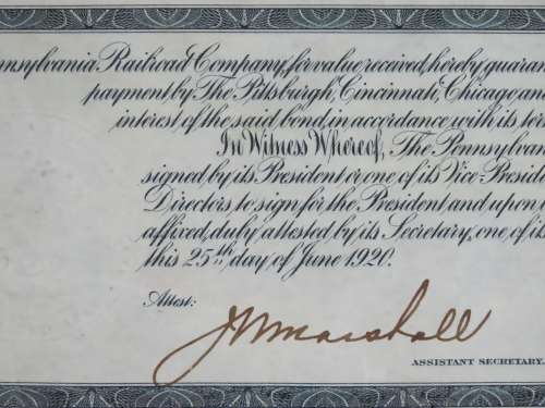 1920 Pittsburgh Cincinnati Chicago St Louis Railroad Company, $1000 Gold Bond Certificate 13064