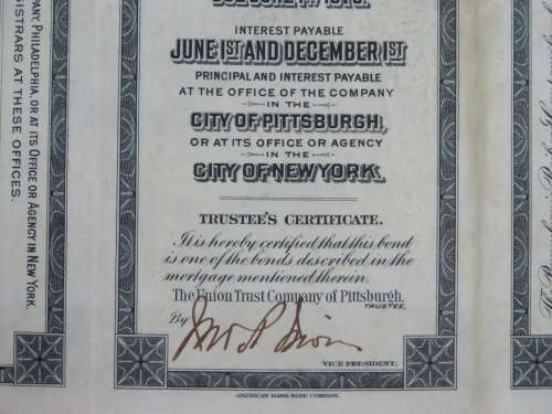 1920 Pittsburgh Cincinnati Chicago St Louis Railroad Company, $1000 Gold Bond Certificate 13064