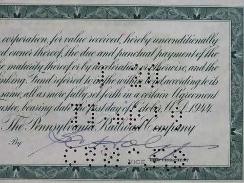 1944 Pittsburgh Cincinnati Chicago StLouis Railroad, $1000 Bond Certificate 20004