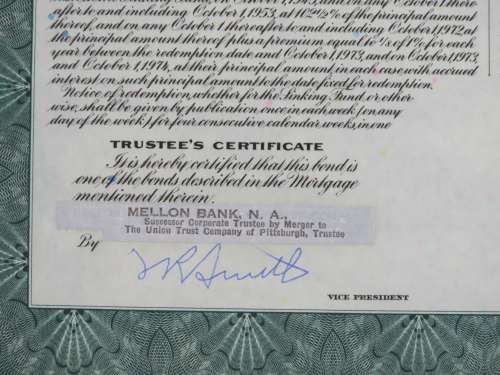 1944 Pittsburgh Cincinnati Chicago StLouis Railroad, $1000 Bond Certificate 20005