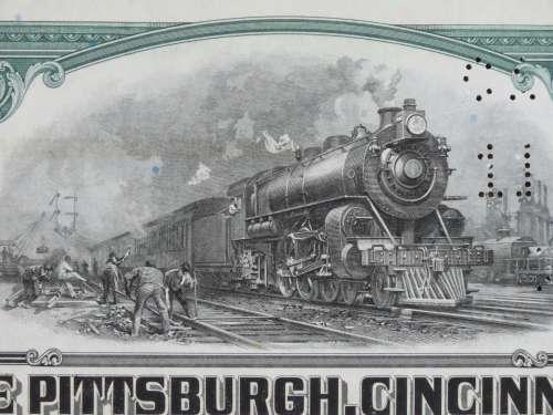 1944 Pittsburgh Cincinnati Chicago StLouis Railroad, $1000 Bond Certificate 20005
