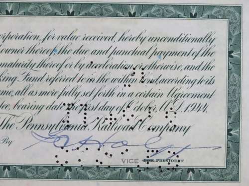 1944 Pittsburgh Cincinnati Chicago StLouis Railroad, $1000 Bond Certificate 20005