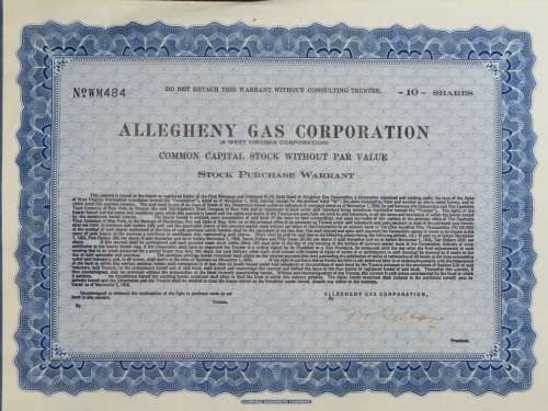 1928 Allegheny Gas Corporation, $1000 Gold Bond and Share Certificate 484