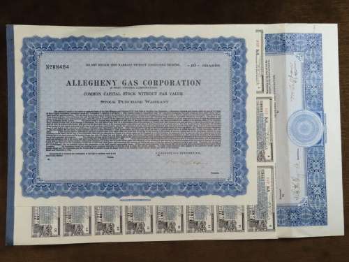 1928 Allegheny Gas Corporation, $1000 Gold Bond and Share Certificate 484