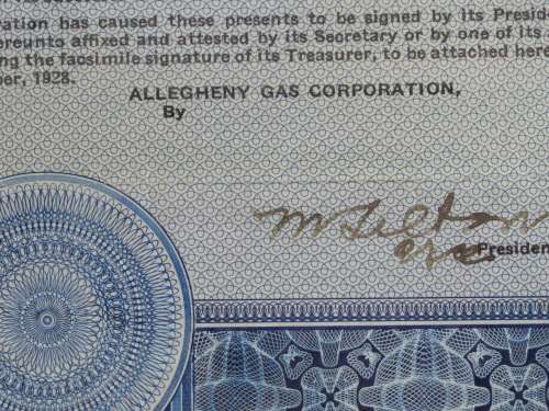 1928 Allegheny Gas Corporation, $1000 Gold Bond and Share Certificate 484
