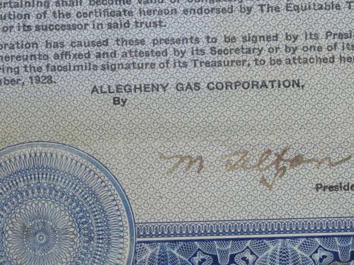 1928 Allegheny Gas Corporation, $1000 Gold Bond and Share Certificate 482
