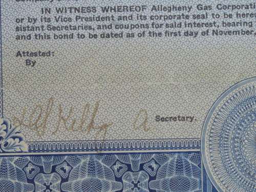 1928 Allegheny Gas Corporation, $1000 Gold Bond and Share Certificate 482