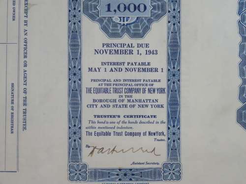 1928 Allegheny Gas Corporation, $1000 Gold Bond and Share Certificate 482