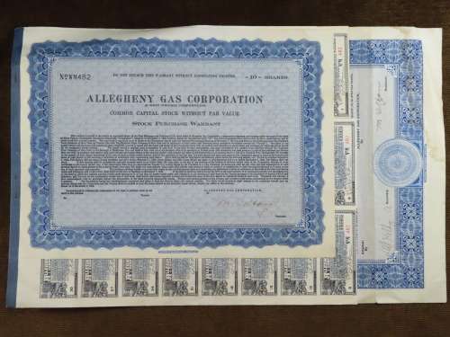 1928 Allegheny Gas Corporation, $1000 Gold Bond and Share Certificate 482