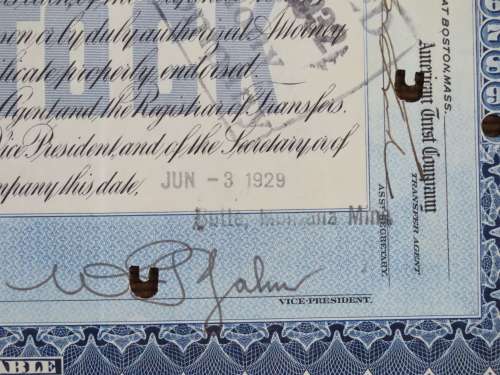 1929 North Butte Mining Company, Stock Certificate, 4 Shares , F8696