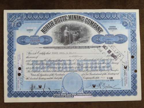 1932 North Butte Mining Company, Stock Certificate, 50 Shares , F13526
