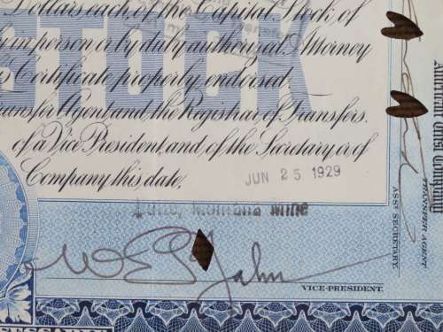 1929 North Butte Mining Company, Stock Certificate, 20 Shares , F8964