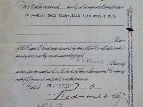 1929 North Butte Mining Company, Stock Certificate, 20 Shares , F8964