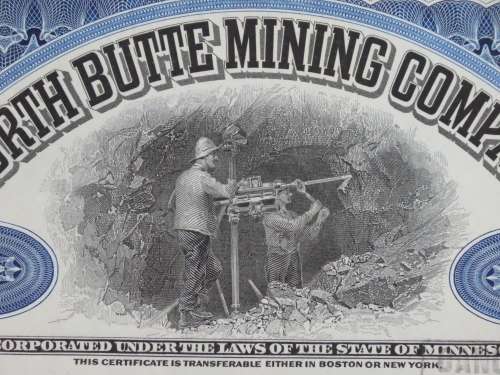1929 North Butte Mining Company, Stock Certificate, 50 Shares , F9844