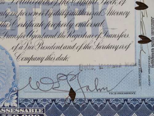 1929 North Butte Mining Company, Stock Certificate, 50 Shares , F9844