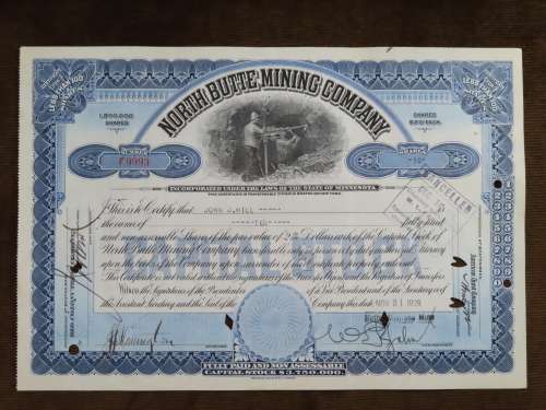 1929 North Butte Mining Company, Stock Certificate, 10 Shares , F9993