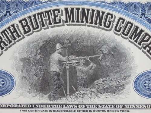 1929 North Butte Mining Company, Stock Certificate, 10 Shares , F9993