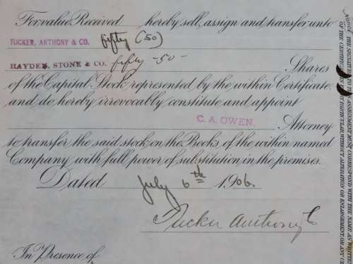 1906 North Butte Mining Company, Stock Certificate, 100 Shares , A6466