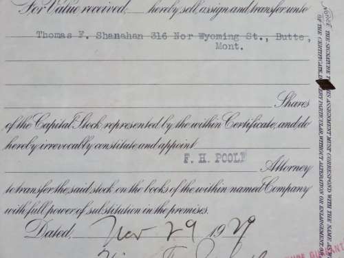 1929 North Butte Mining Company, Stock Certificate, 100 Shares , C8368