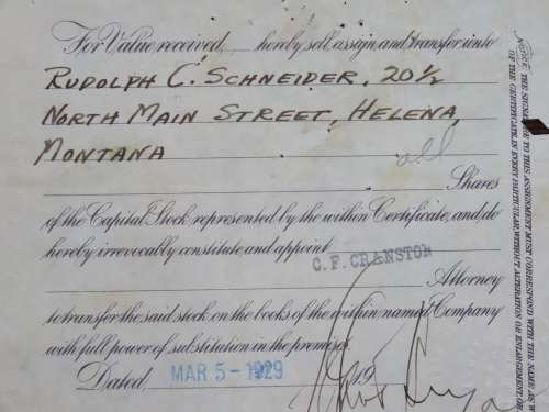 1929 North Butte Mining Company, Stock Certificate, 100 Shares , C9151