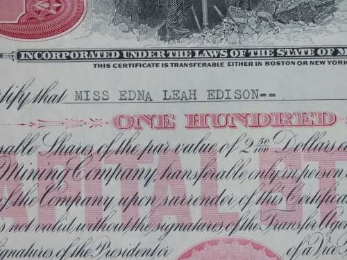 1936 North Butte Mining Company, Stock Certificate, 100 Shares , C24100