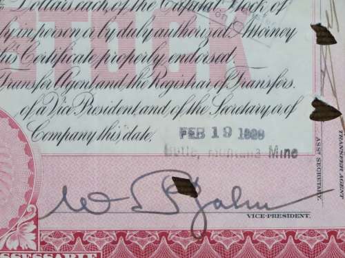 1928 North Butte Mining Company, Stock Certificate, 100 Shares , C8882