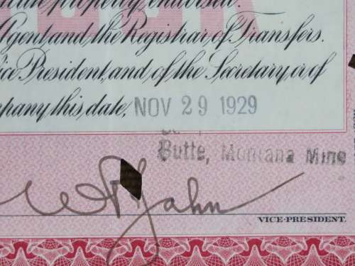 1929 Set of 2 North Butte Mining Company, Stock Certificate, 105 Shares , C12621