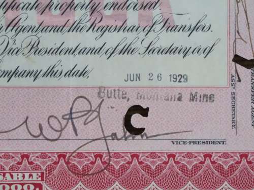 1929 Set of 2 North Butte Mining Company, Stock Certificate, 150 Shares , C11537
