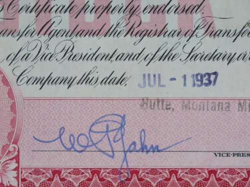 1937 Set of 2 North Butte Mining Company, Stock Certificate, 115 Shares , C27944